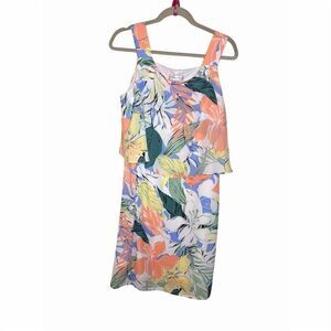 Christopher & Banks Women's L Tropical Floral Sleeveless Midi Dress